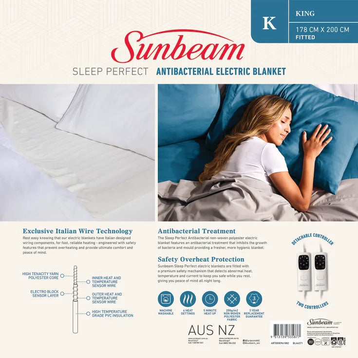 Sunbeam Sleep perfect antibacterial electric blanket