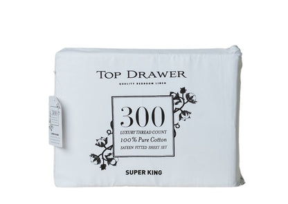 300TC 100% Cotton Sateen Sheet Set - White