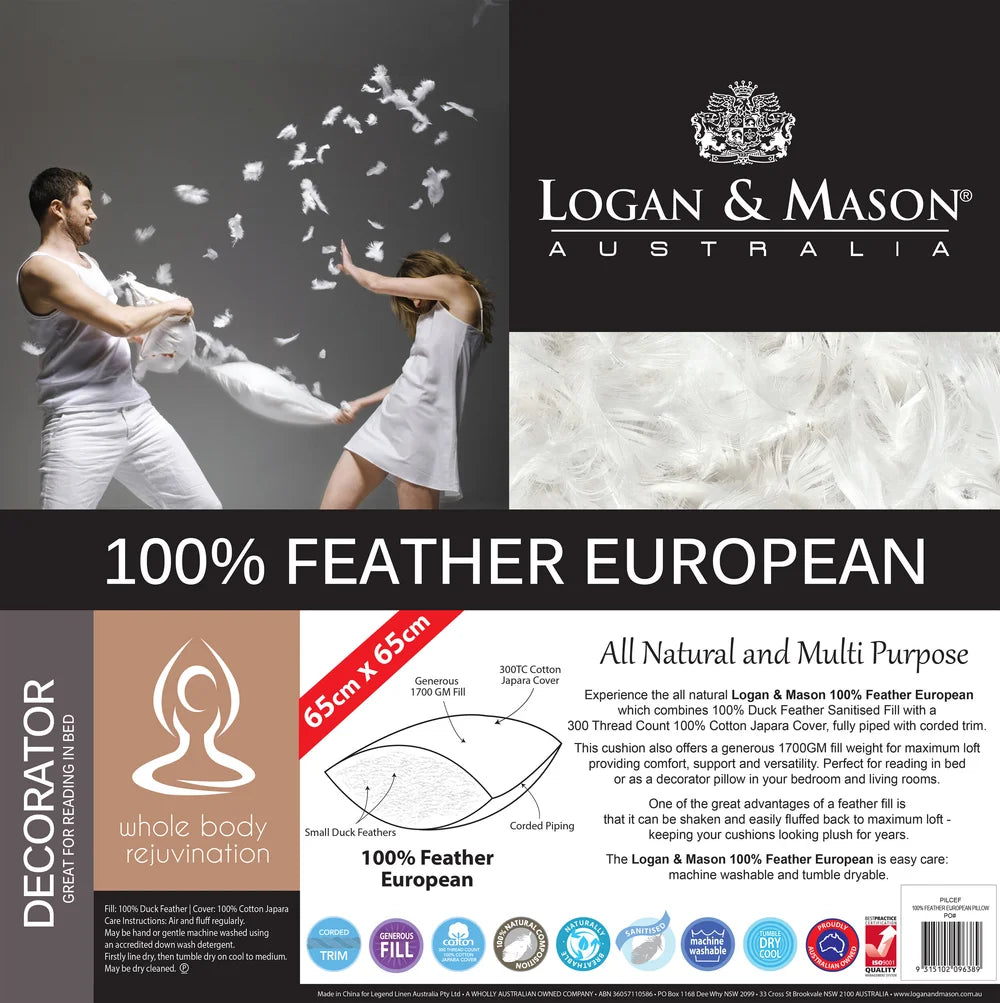 Logan & Mason 100% FEATHER EUROPEAN PILLOW