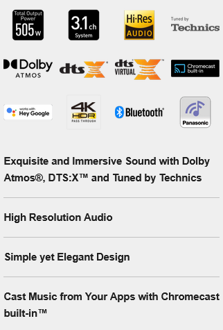 Panasonic Dolby Atmos® 3.1Ch Soundbar with Wireless Subwoofer