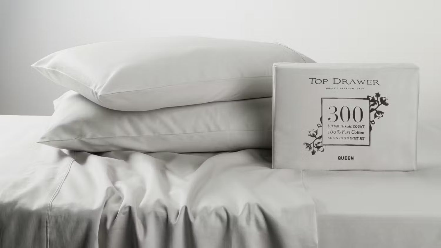 300TC 100% Cotton Sateen Sheet Set - Silver