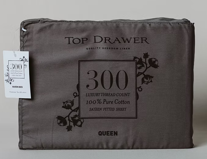 300TC 100% Cotton Sateen Fitted Sheet - Graphite