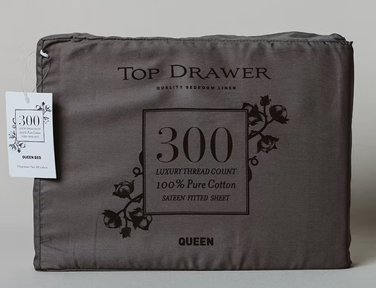300TC 100% Cotton Sateen Fitted Sheet - Graphite