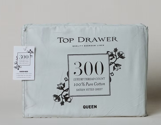 300TC 100% Cotton Sateen Fitted Sheet - Silver