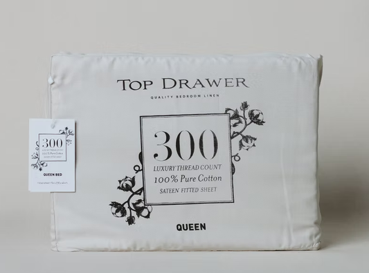 300TC 100% Cotton Sateen Fitted Sheet - White