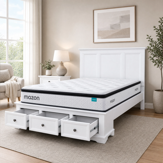 Queen bed Special:  Mazon S2 mattress +  Akira Bed frame with 3 Drawers