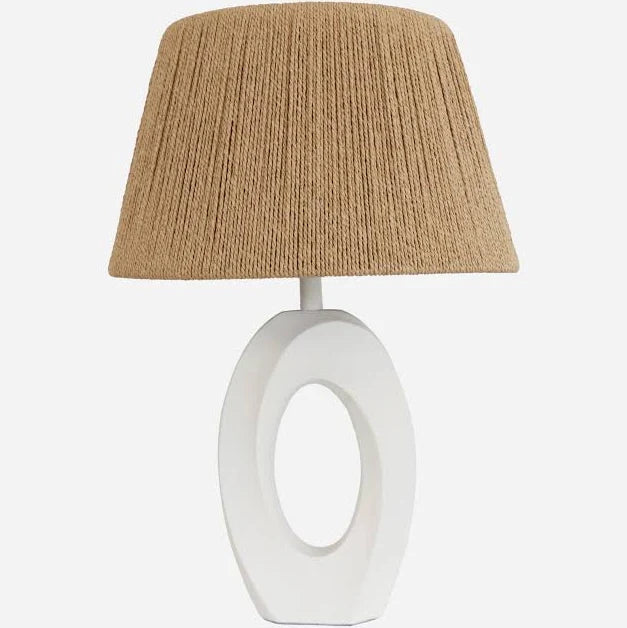 Orbital Lamp in Matt White with natural loom tapered drum shade 36cm