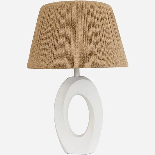 Orbital Lamp in Matt White with natural loom tapered drum shade 36cm