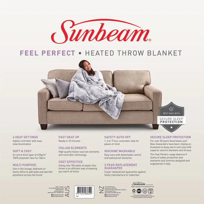 Sunbeam Faux Fur Heated Throw Blanket
