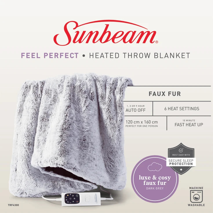 Sunbeam Faux Fur Heated Throw Blanket